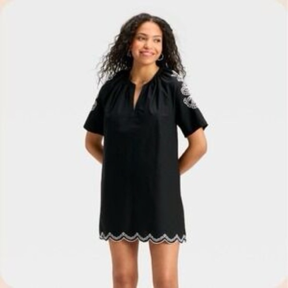 Universal Thread Embroidered Eyelet Shift Dress XL "Tuckernuck Style" Black - Picture 6 of 7